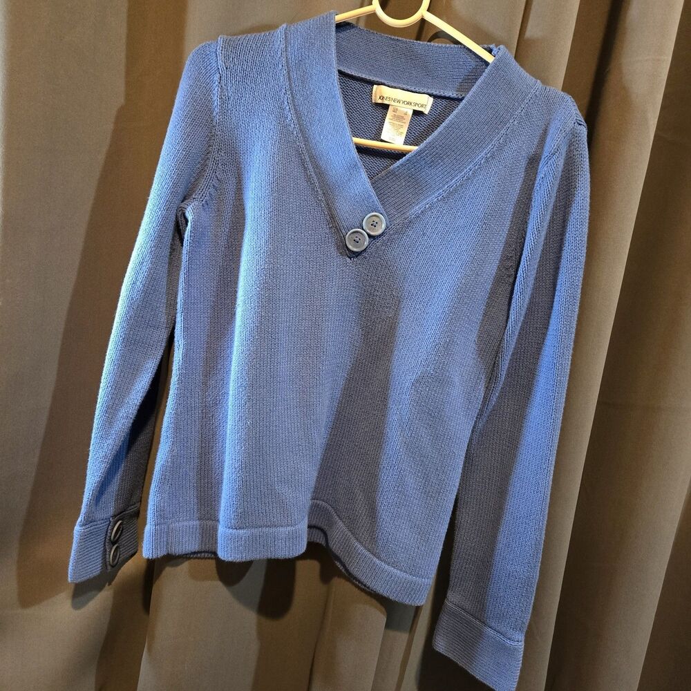 Jones New York Sport Blue VNeck Sweater, Size Small - Picture 3 of 6